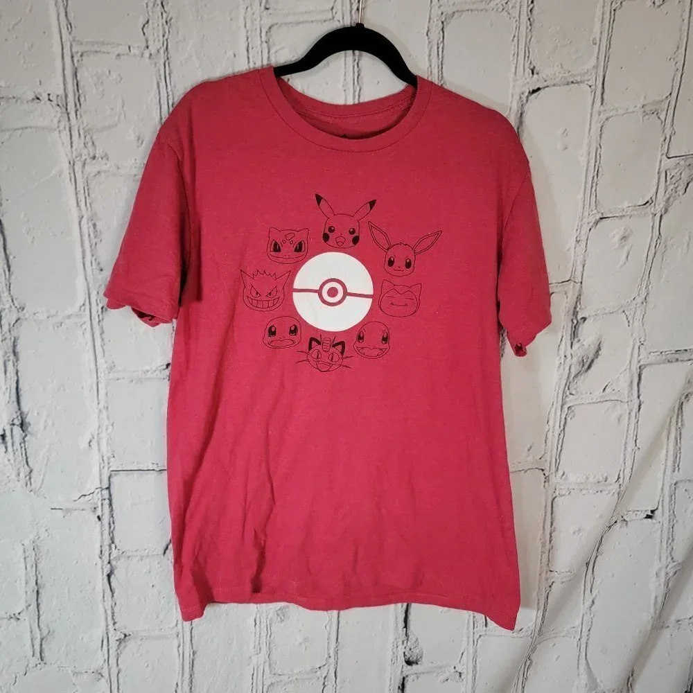 POKEMON Unisex Adult Short Sleeve T-shirt Pokeball Cotton Crew Neck Casual Large
